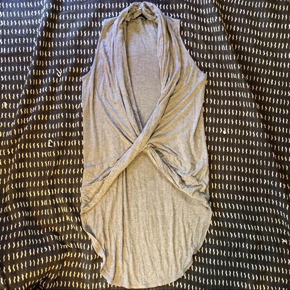 Gray Sleeveless Cross Front Knit Vest